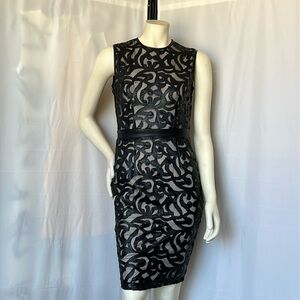 LA PINA by Designer David Helwani Leather and Mesh Dress
